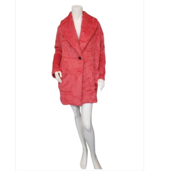 Sanctuary x Anthropologie Elena Faux Fur Shawl Collar Coat Red/Pink Jacket - Picture 2 of 11
